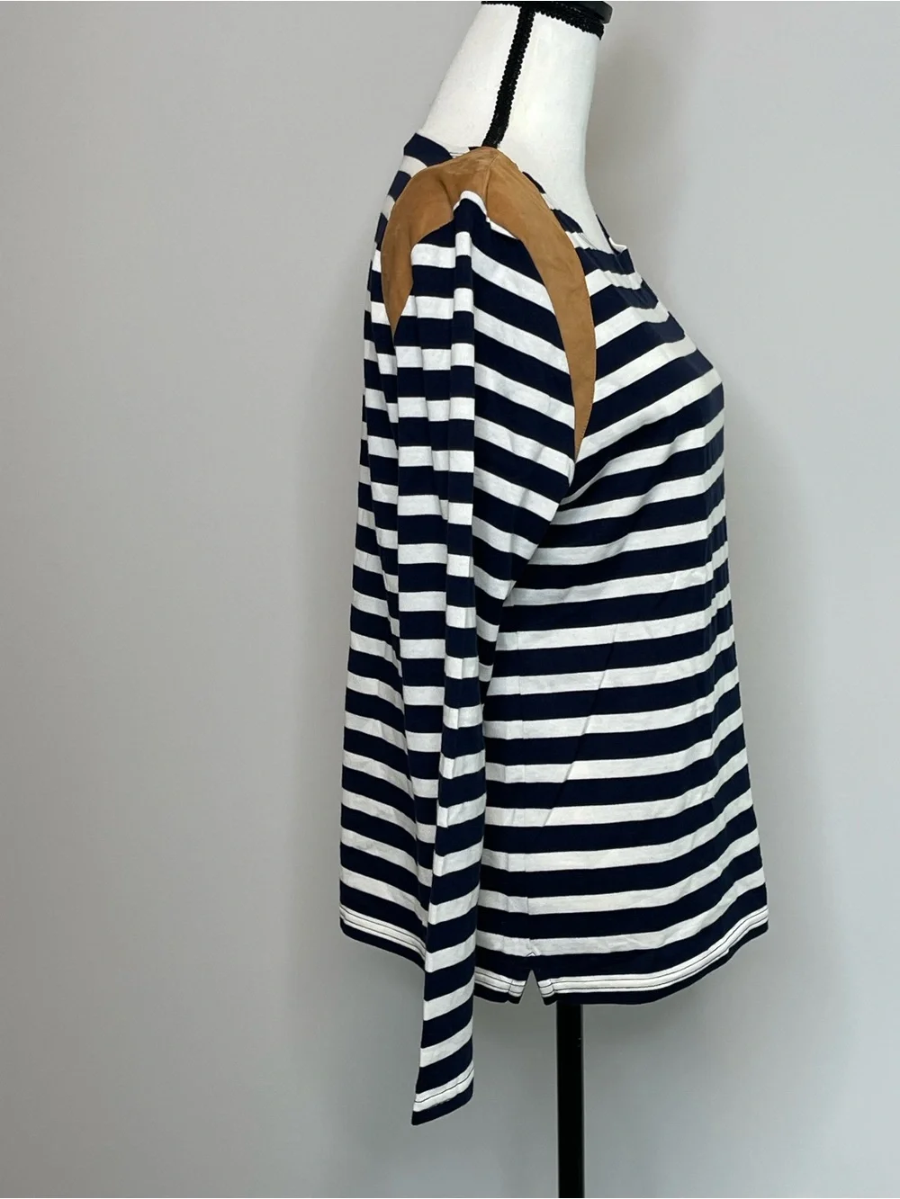 J.Crew size large striped cotton and leather top casual business stripes